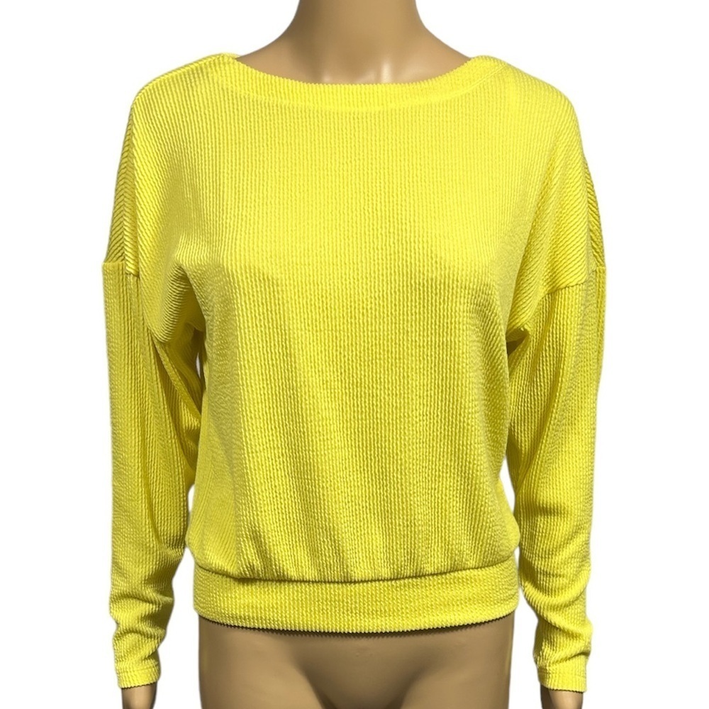 Maeve Cowl Back Bright Yellow Ribbed Pullover Sweater Blouse Size XSP